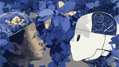 Image of child looking at a robot