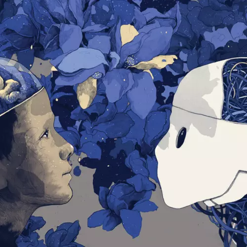 Image of child looking at a robot