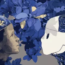 Image of child looking at a robot